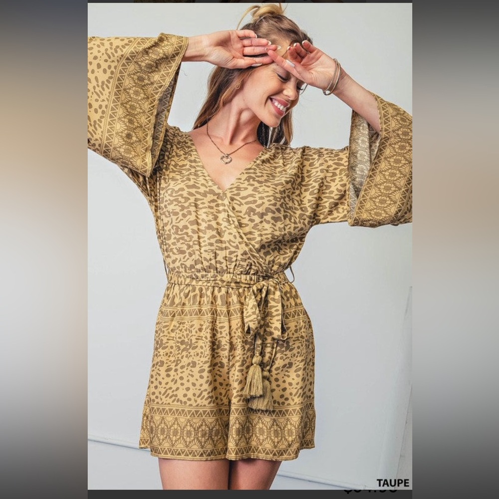 Kori Leopard Print Jumpsuit in Tan and Brown